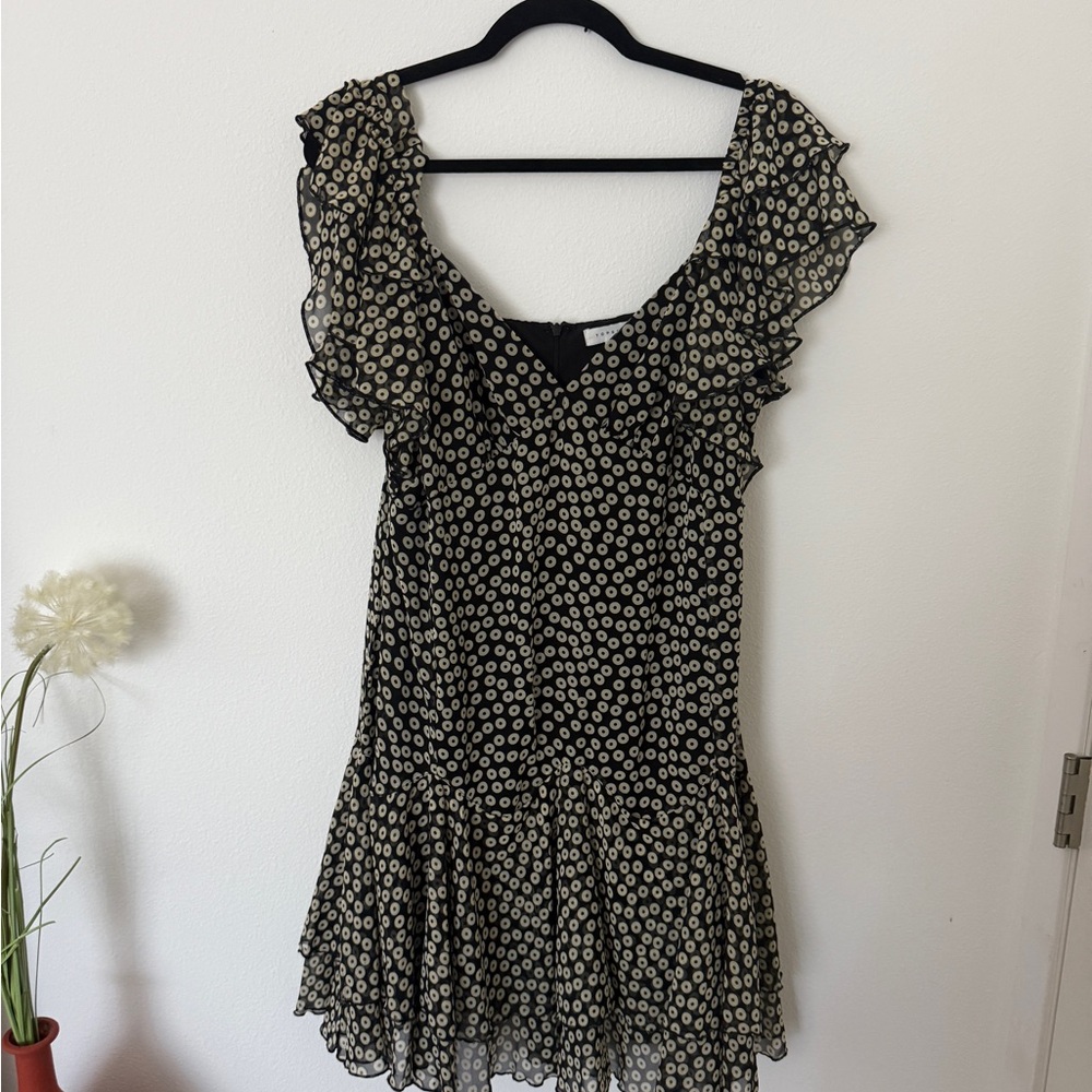 TOP SHOP Floral Black and Cream Ruffle Dress